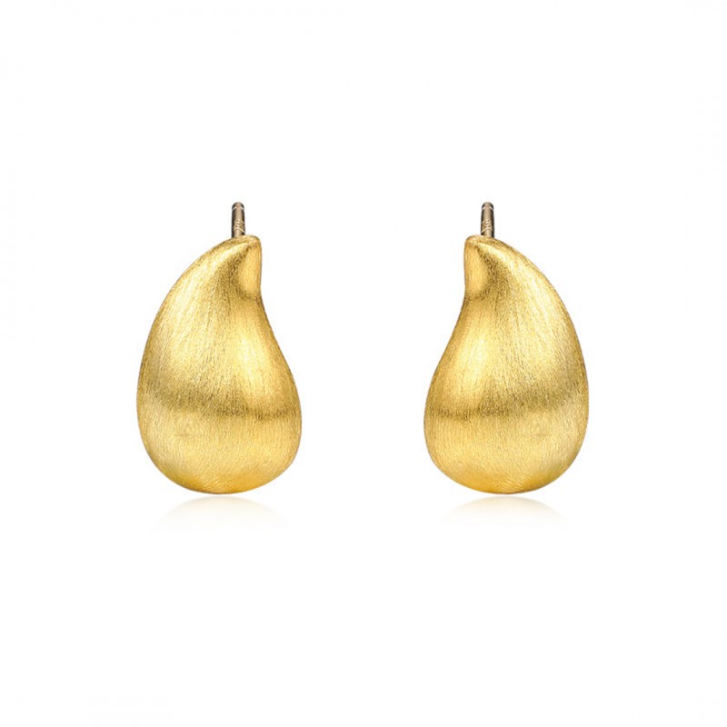 Gold-Plated Minimalist Matte Water Drop Brushed Stud Earrings