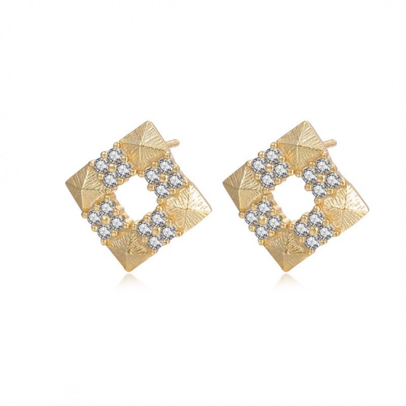 Gold-Plated Brushed Retro Cubic Zirconia Stud Earrings