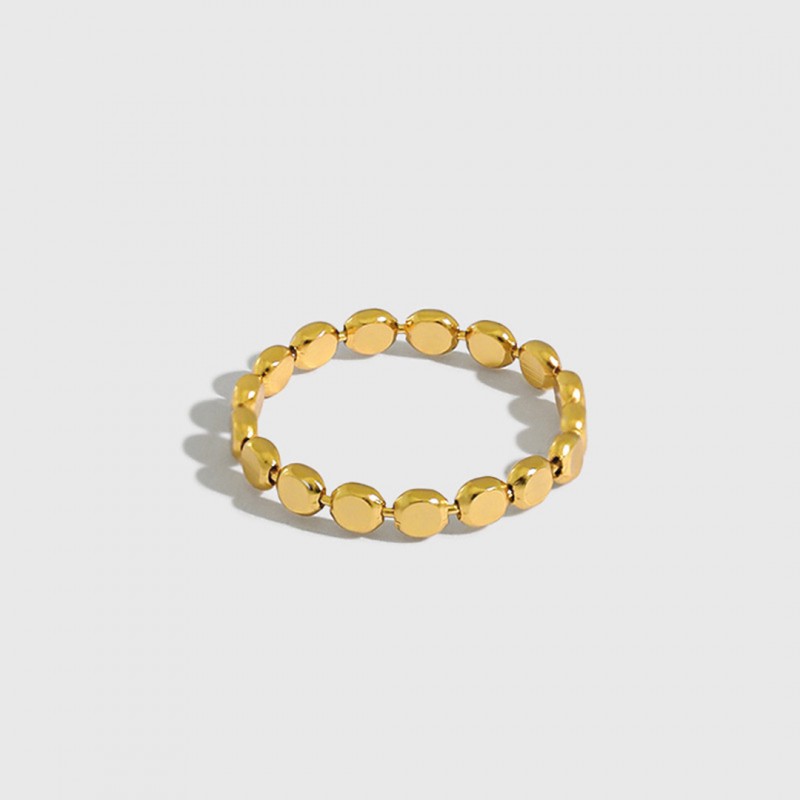 Gold-Plated Flat Bead Ring, Niche Stackable