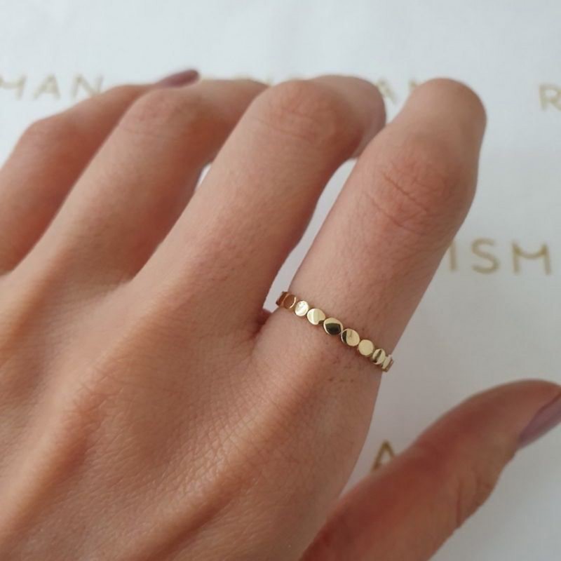 Gold-Plated Flat Bead Ring, Niche Stackable