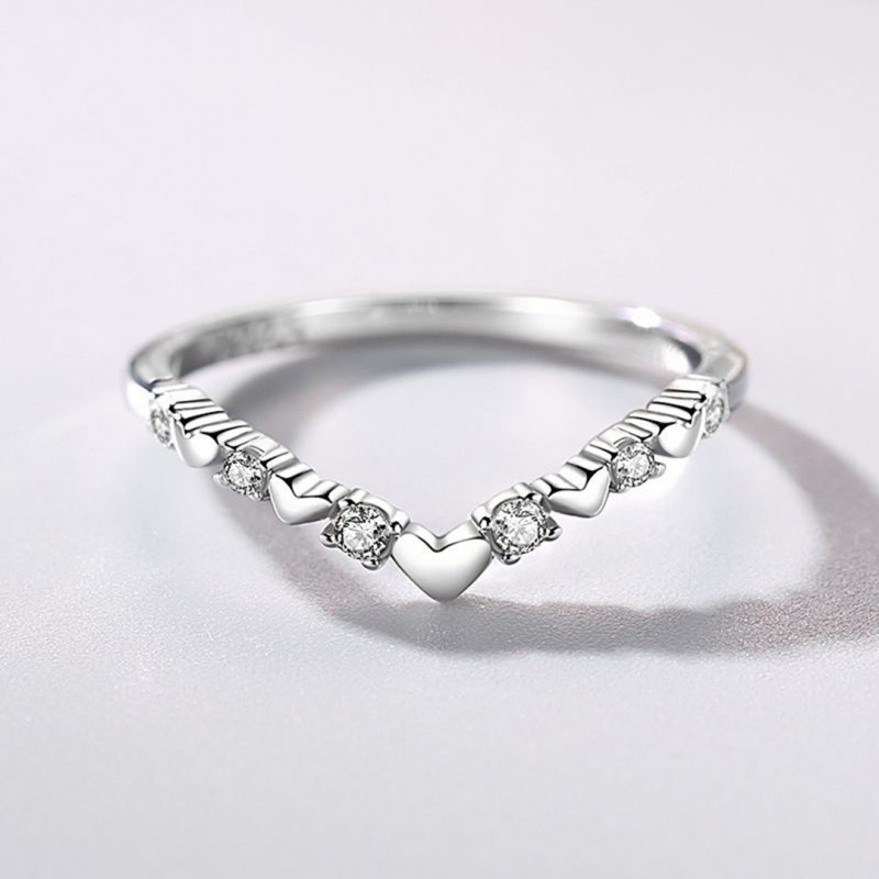 Micro-set Diamond Heart Shape, Stackable Ring