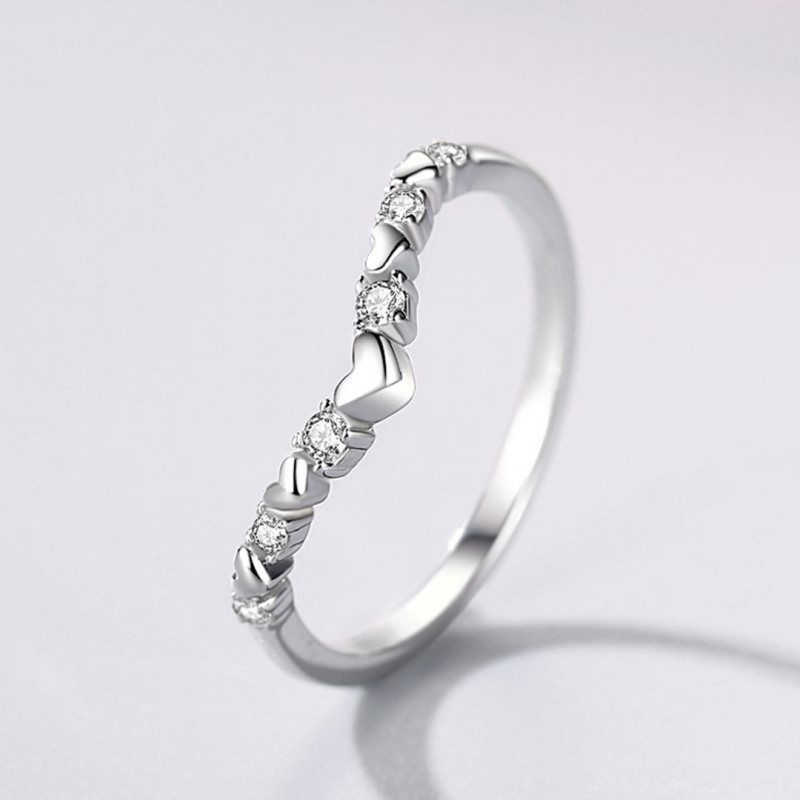 Micro-set Diamond Heart Shape, Stackable Ring