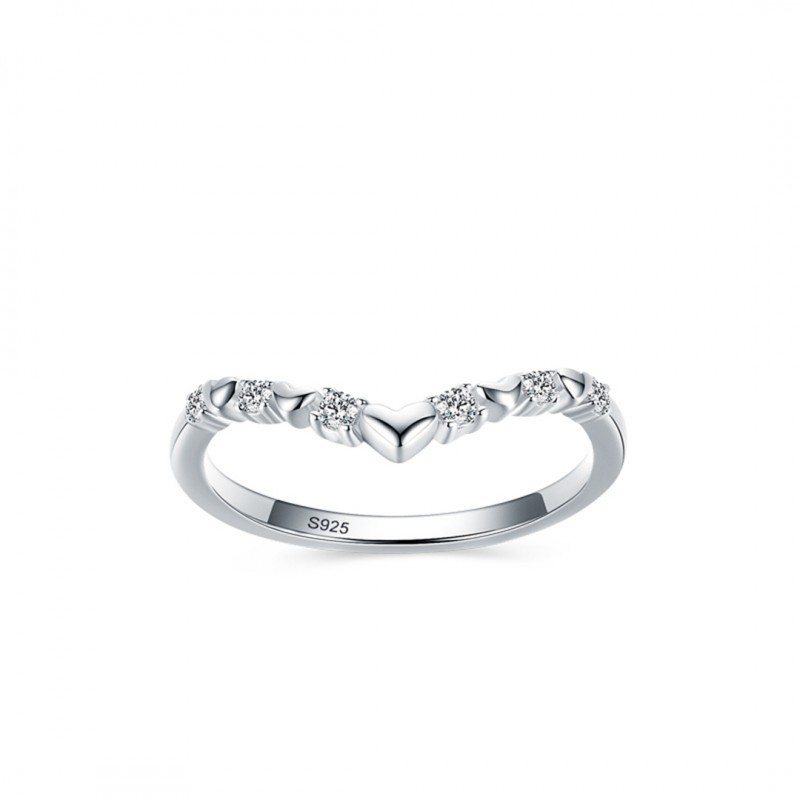 Micro-set Diamond Heart Shape, Stackable Ring