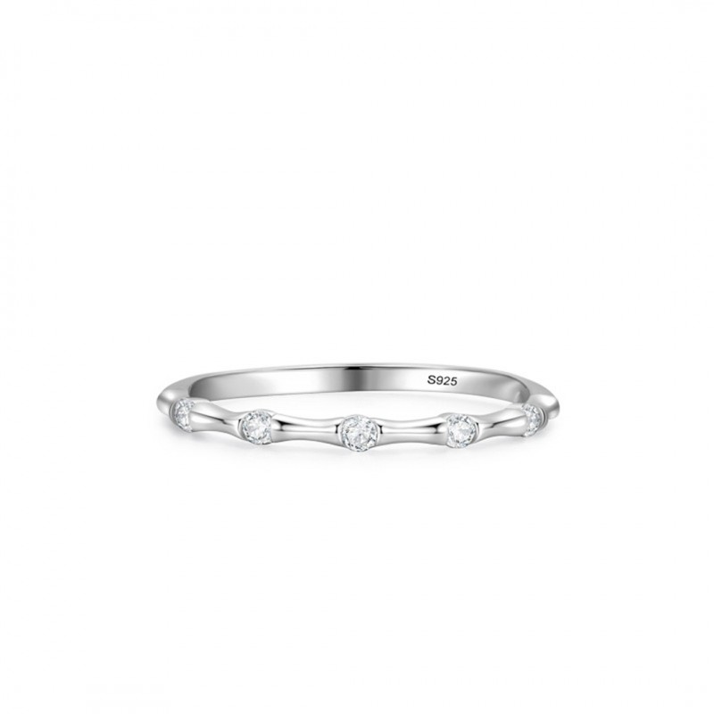 Micro-set Diamond Bamboo Joint Ring, Stackable