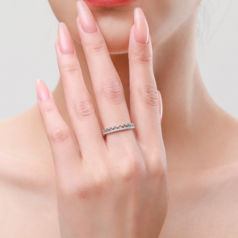 Fashion Chain-shaped Diamond-set Ring, Personalized Stackable