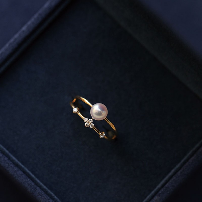 Double Layer Ring with Elegant Pearl Accent for Women