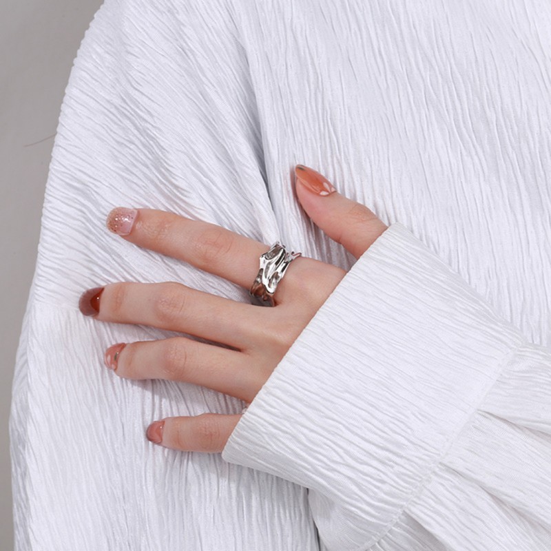 Irregular Wave Texture Minimalist Open Ring