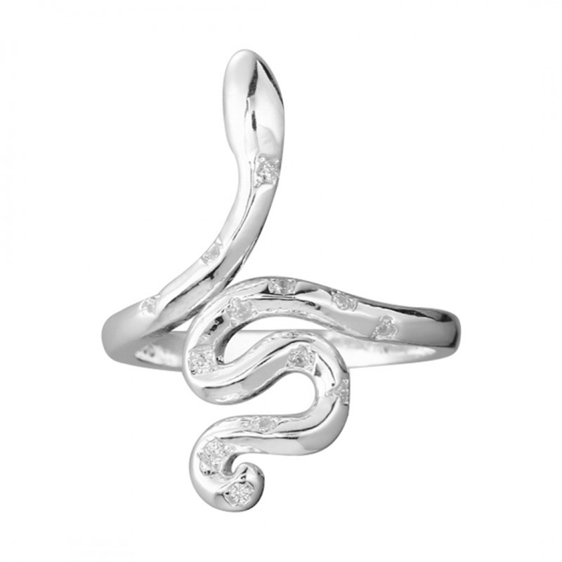 Snake-Shaped Ring with Personality and Inlaid Diamonds, Adjustable