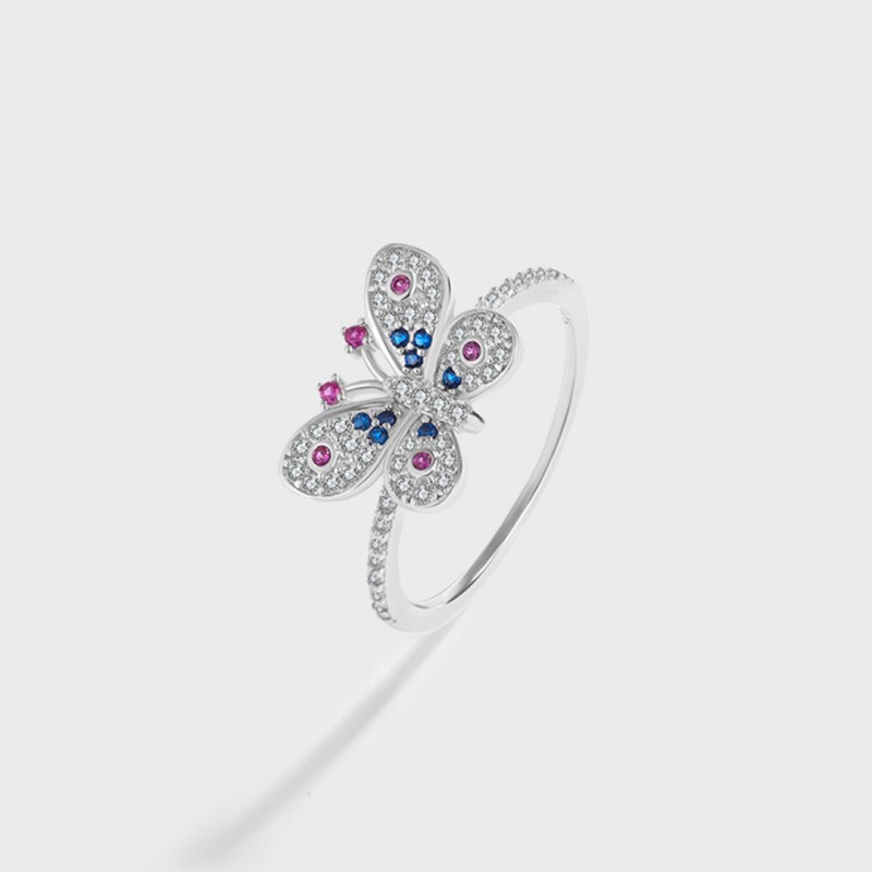 Butterfly Knot Silver Ring with Light Luxury Design and Full Cubic Zirconia