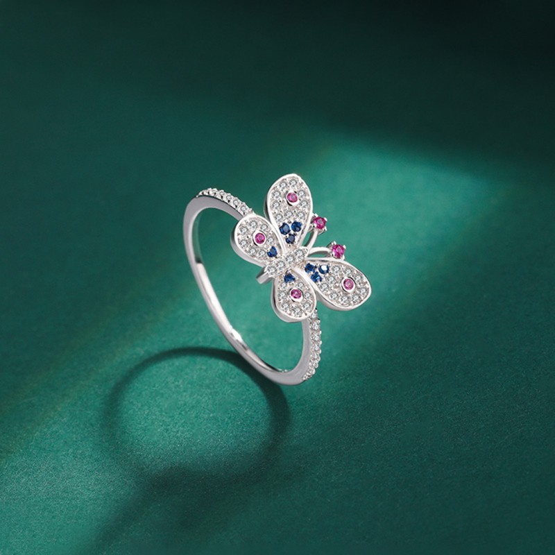 Butterfly Knot Silver Ring with Light Luxury Design and Full Cubic Zirconia