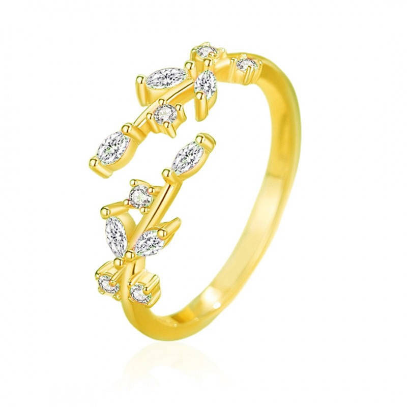 Ring with Diamond-set Leaves, Open Adjustable, Niche