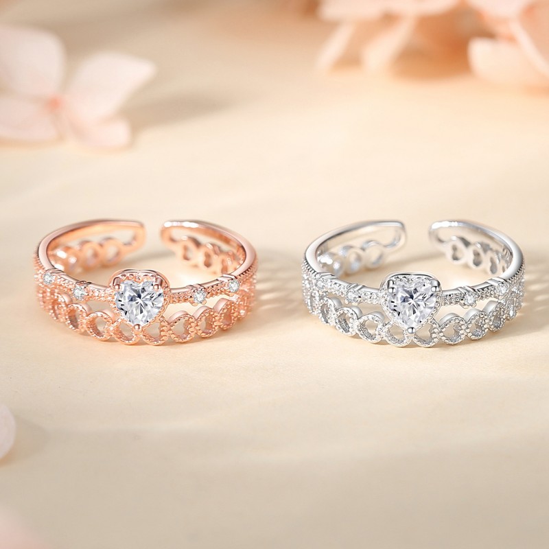 Non-fading Heart-shaped Ring, Double-layer Adjustable Open Design 