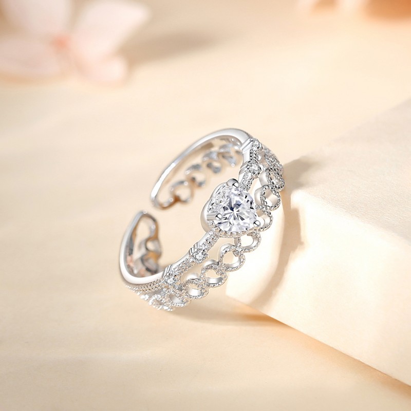 Non-fading Heart-shaped Ring, Double-layer Adjustable Open Design 