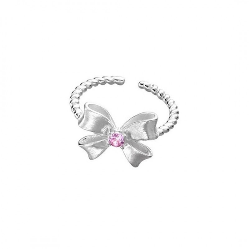 Butterfly Bow Pink Diamond Ring, Niche Open Adjustable Ring