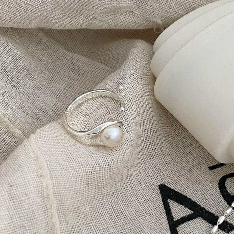 Pearl Ring, French Minimalist Open Adjustable Ring