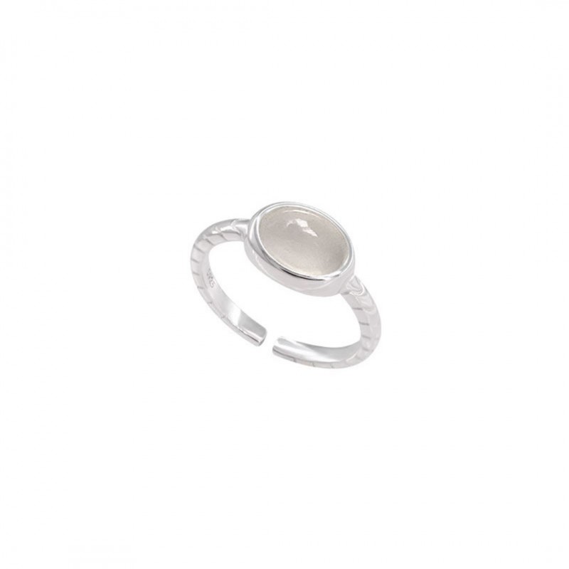 Oval-shaped Agate and White Jade Geometric Pattern Open Ring