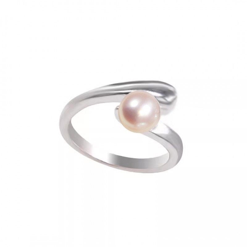 French Cross Freshwater Pearl Niche Design Minimalist Geometric Open Ring