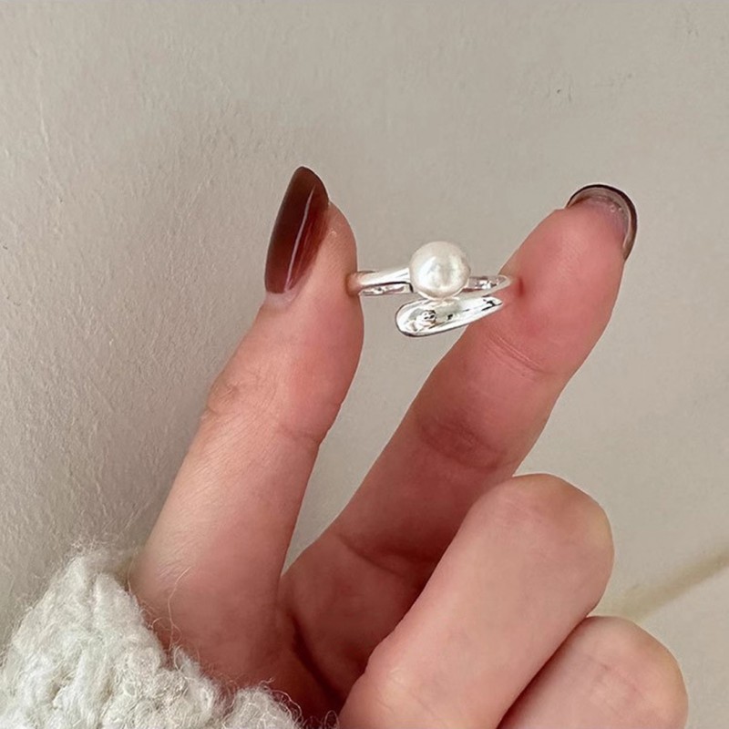 French Cross Freshwater Pearl Niche Design Minimalist Geometric Open Ring