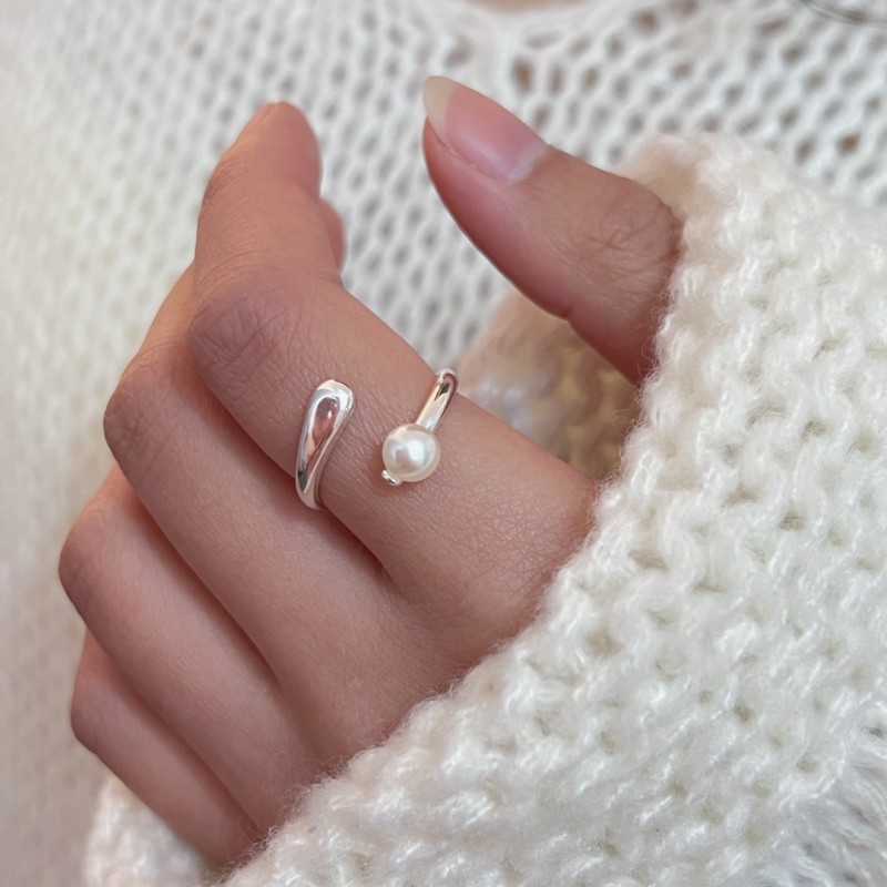 French Cross Freshwater Pearl Niche Design Minimalist Geometric Open Ring