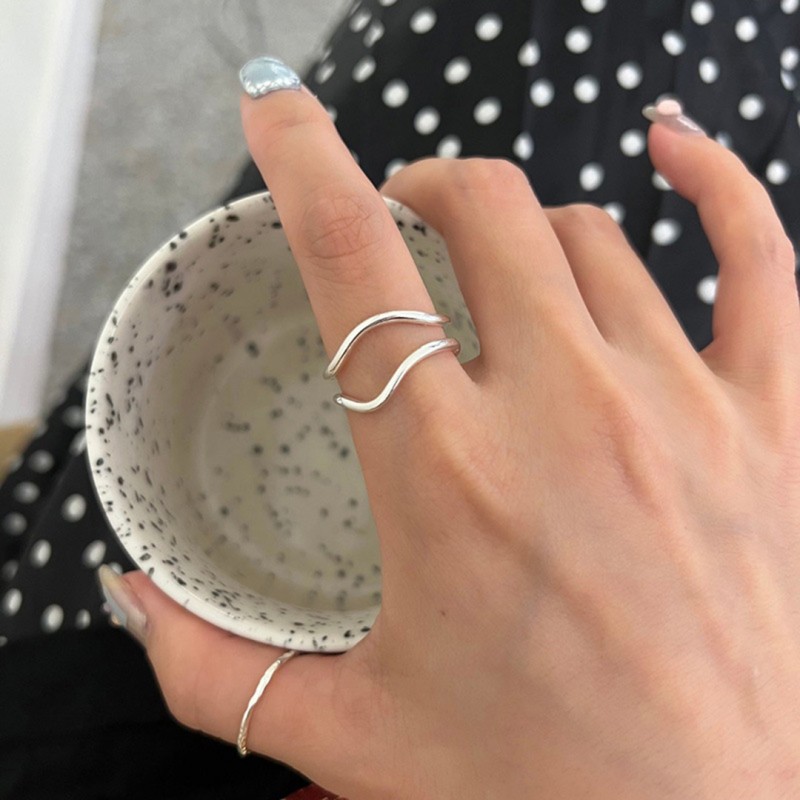 Double-layer Wave Ring, Niche Design Irregular Open Minimalist 