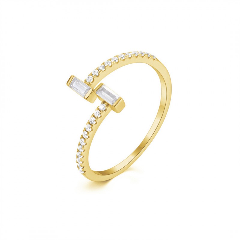 Gold-Plated Niche Design Geometric Twisted Zircon Ring Open