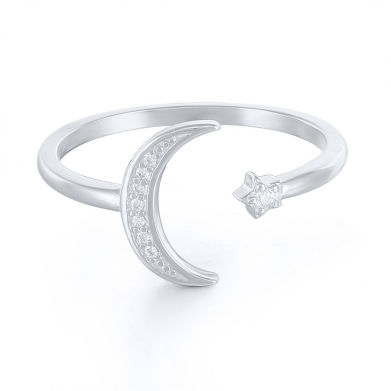 Adjustable Open Ring Star and Moon