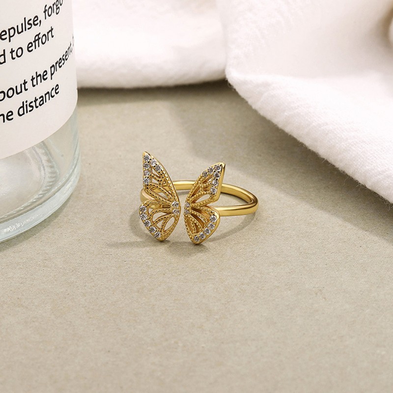 Gold-Plated Hollow Butterfly Ring, Niche Adjustable Opening