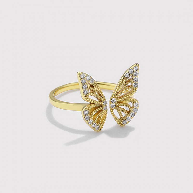 Gold-Plated Hollow Butterfly Ring, Niche Adjustable Opening