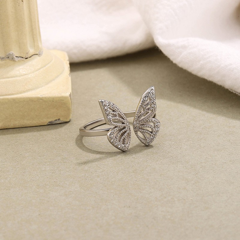 Gold-Plated Hollow Butterfly Ring, Niche Adjustable Opening