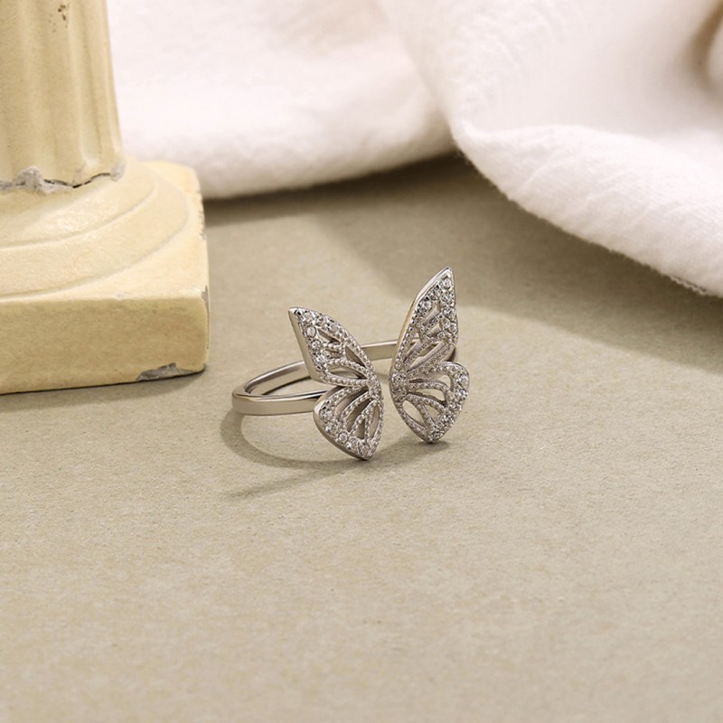 Gold-Plated Hollow Butterfly Ring, Niche Adjustable Opening