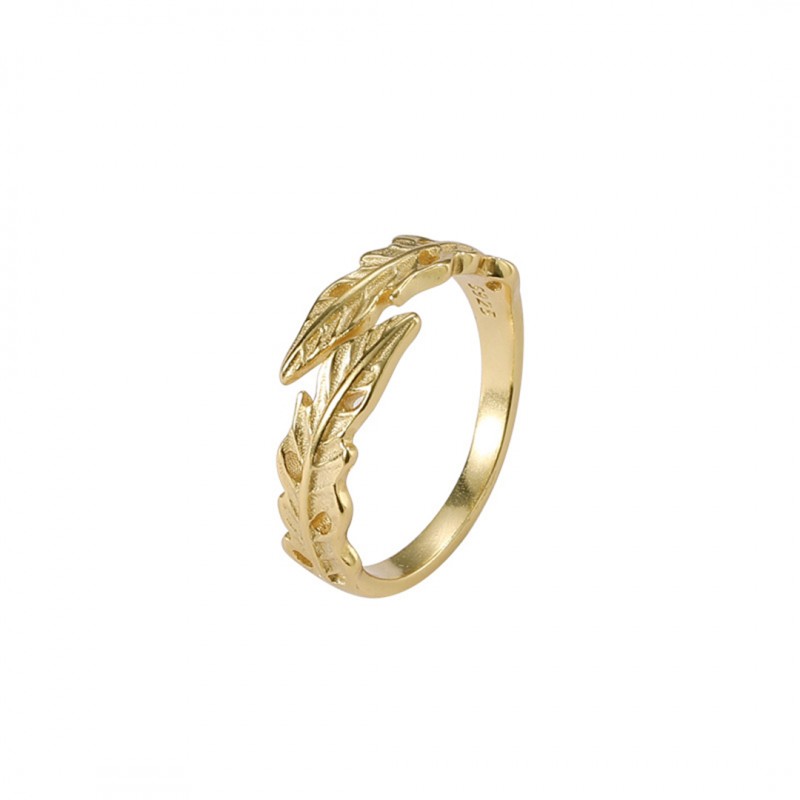 Gold-Plated Ring, Vintage Leaf Opening