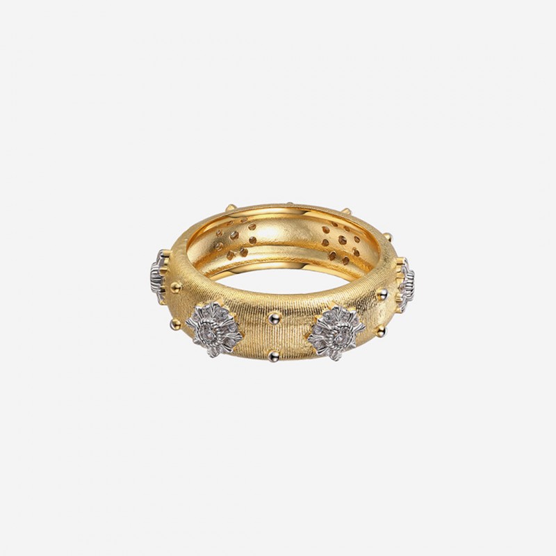 Italian Handcrafted Brushed Zircon Ring, Vintage High-End Gold-Plated Band