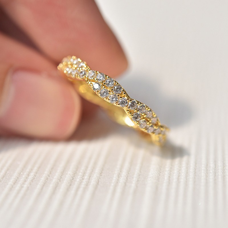 Gold-Plated Full Circle Diamond Ring Women's Wedding Band