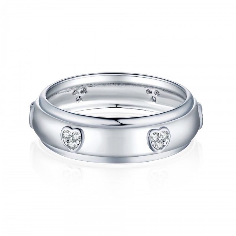 Ladies' Wedding Band with Full Circle Heart-shaped Zircon Stones (Customizable with 5 Letters)