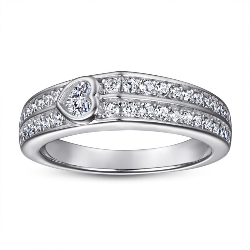 Cubic Zirconia Heart-Shaped Ladies Wedding Band