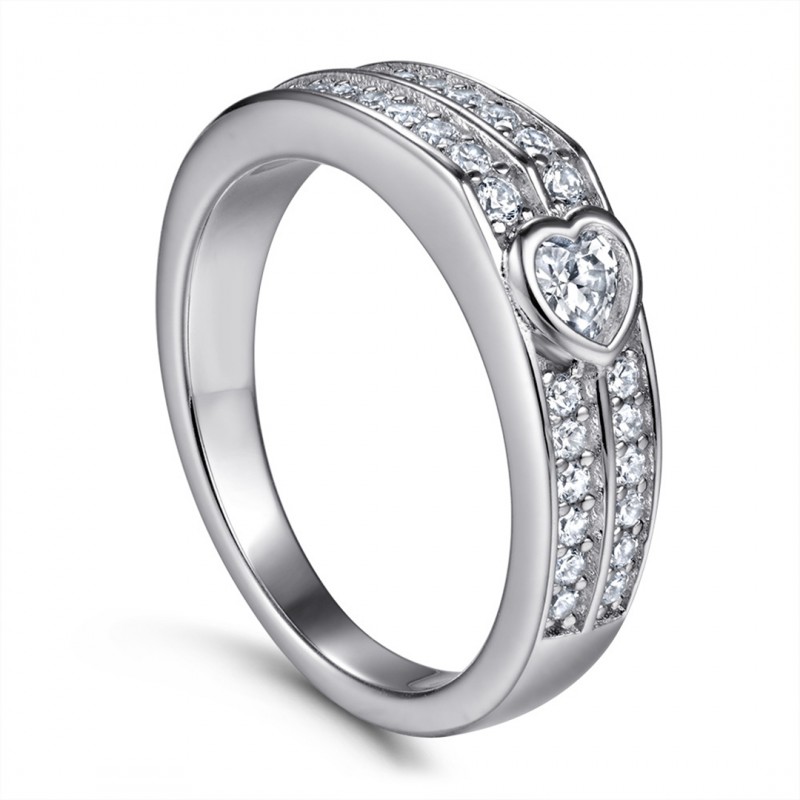 Cubic Zirconia Heart-Shaped Ladies Wedding Band