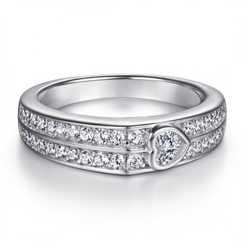 Cubic Zirconia Heart-Shaped Ladies Wedding Band