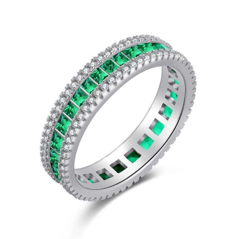 Diamond-Set Colorful Cubic Zirconia Ladies Wedding Band