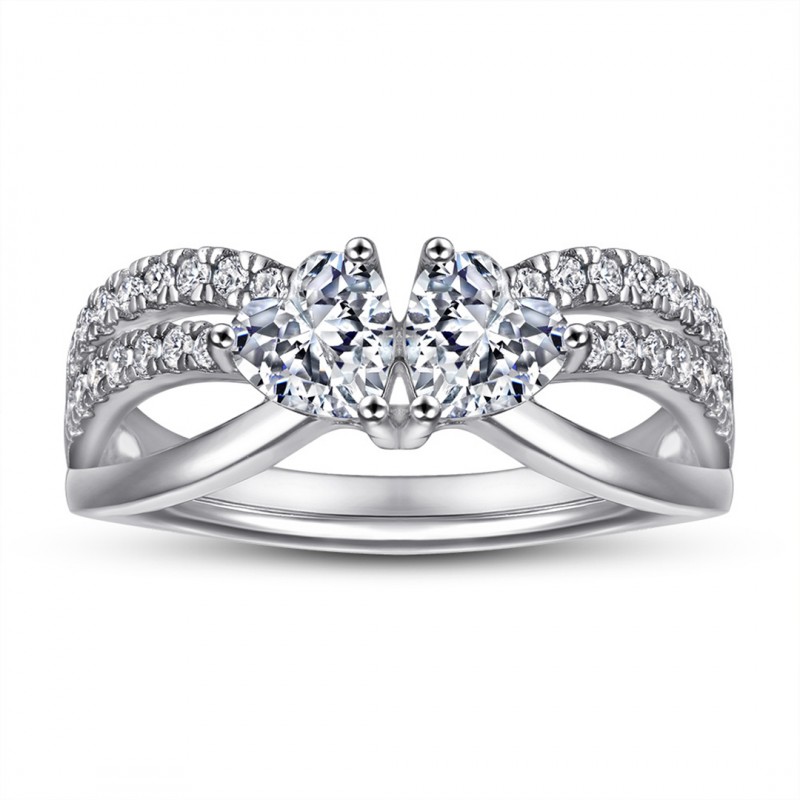 Niche Dual Heart Interwoven Cubic Zirconia Wedding Ring