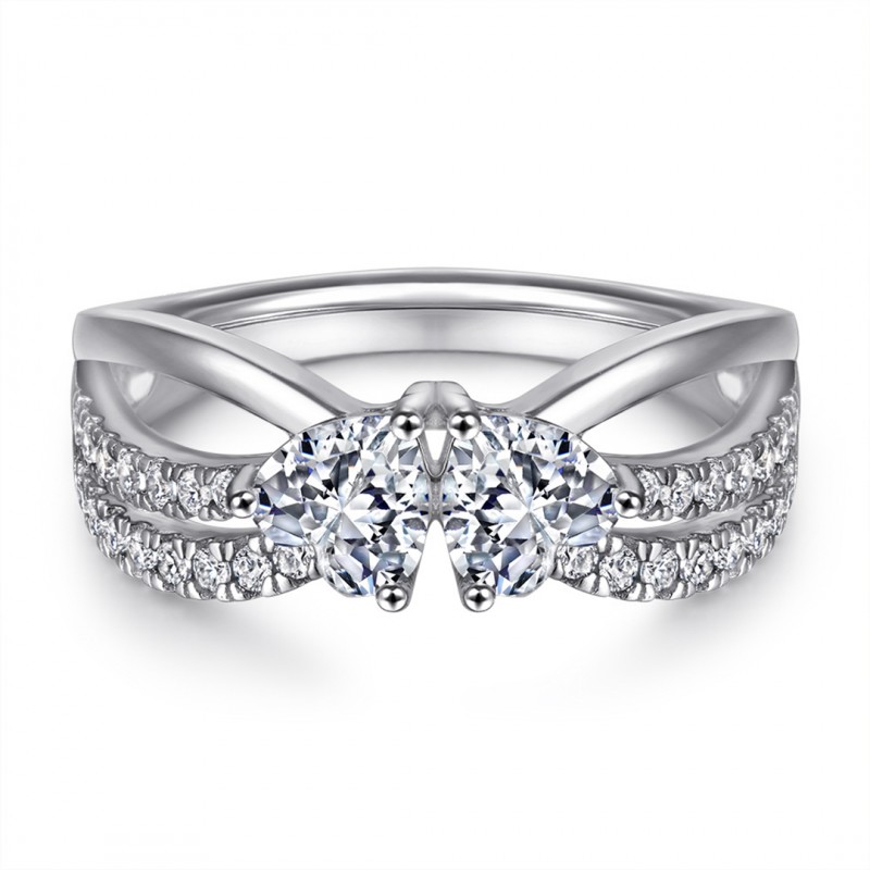 Niche Dual Heart Interwoven Cubic Zirconia Wedding Ring