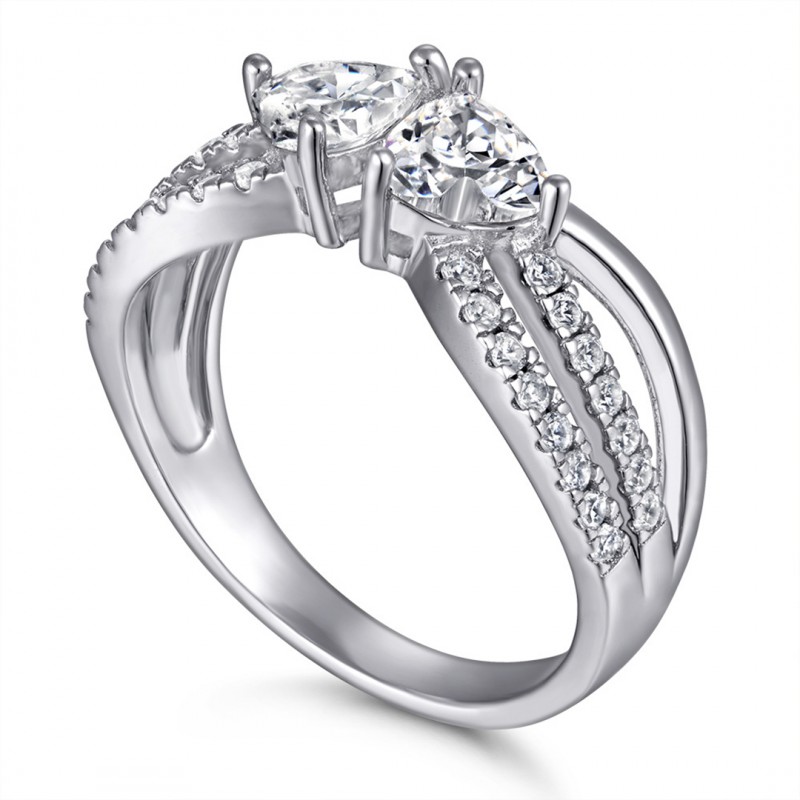 Niche Dual Heart Interwoven Cubic Zirconia Wedding Ring