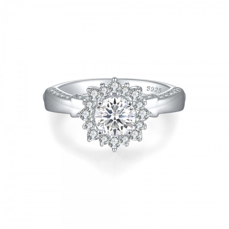 Sunflower Ring with Cubic Zirconia Wedding Ring 