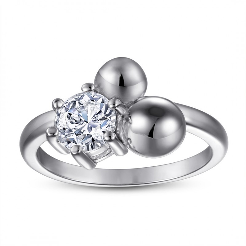 One Carat Diamond Ring Women's Wedding Ring Glossy Surface Round Ball Niche