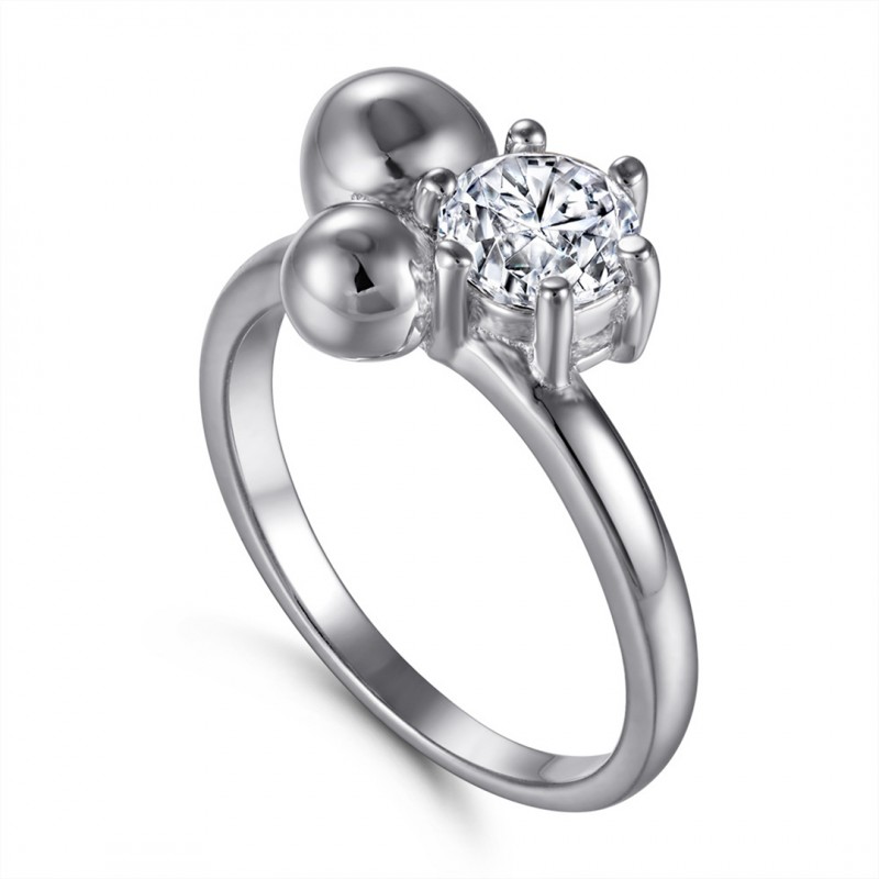 One Carat Diamond Ring Women's Wedding Ring Glossy Surface Round Ball Niche