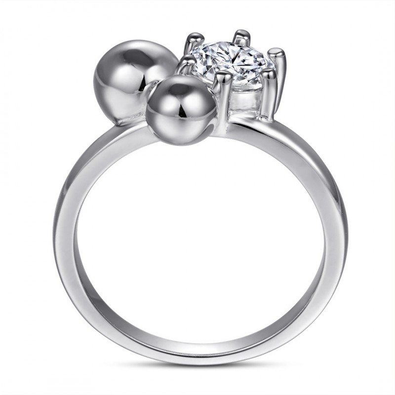 One Carat Diamond Ring Women's Wedding Ring Glossy Surface Round Ball Niche