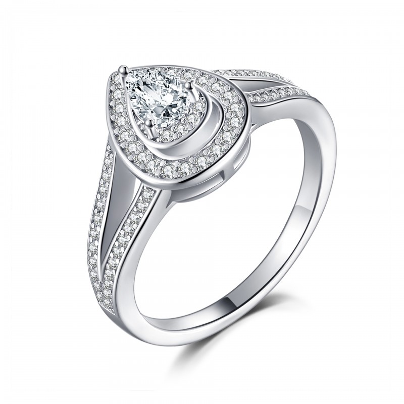 Cubic Zirconia Surrounding Waterdrop Shape Wedding Ring