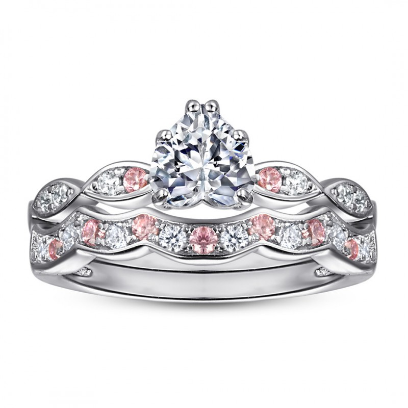 Heart-shaped Cubic Zirconia Wedding Ring Set 