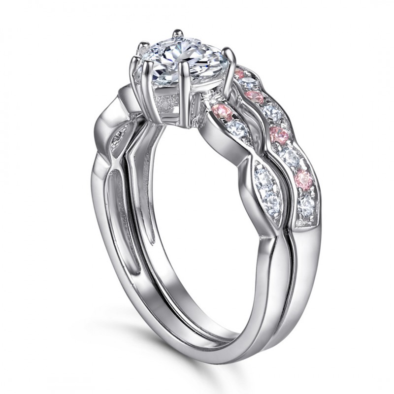 Heart-shaped Cubic Zirconia Wedding Ring Set 