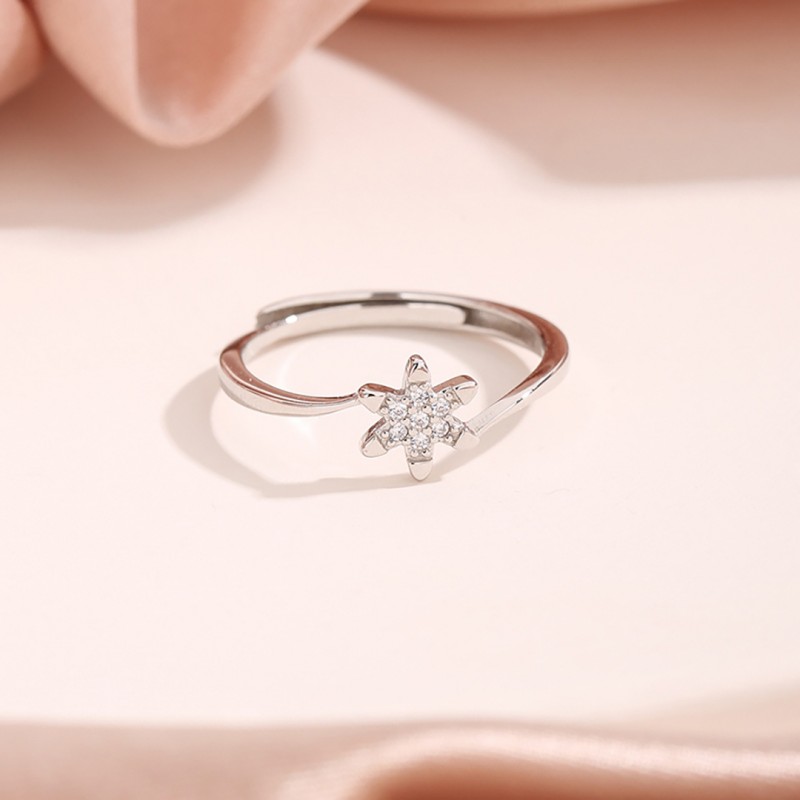 Snowflake Cubic Zirconia Ring Niche Simple Adjustable Wedding Ring