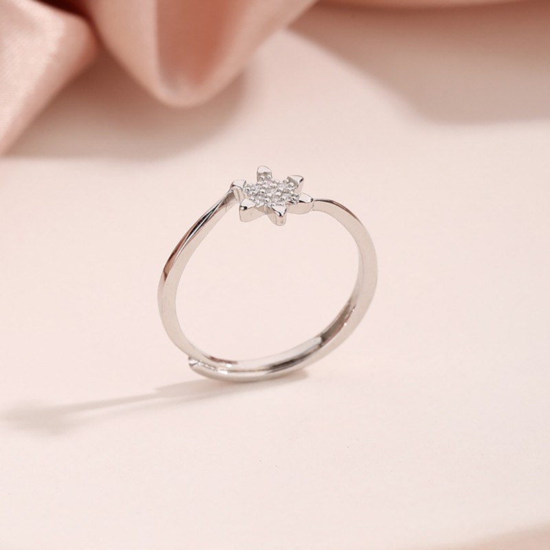 Snowflake Cubic Zirconia Ring Niche Simple Adjustable Wedding Ring